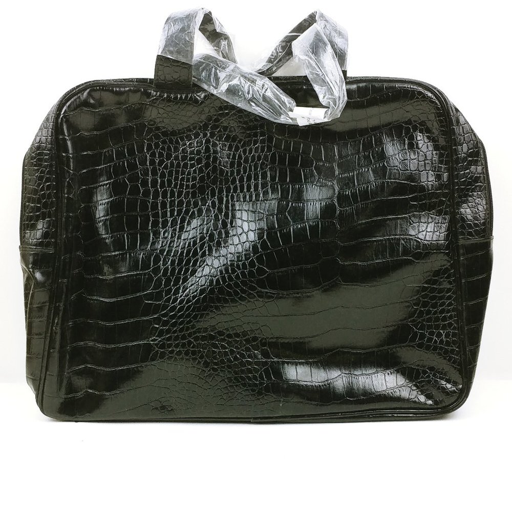Saks Fifth Avenue Women's Black Faux Leather Mock-Croc Messenger Bag  (Posh238)